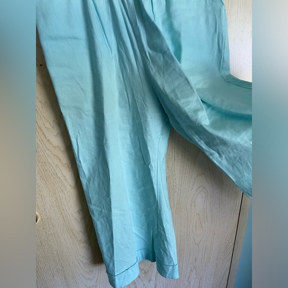 SHORE Brand Aqua Sea Glass Blue Linen Blend Blazer and Cropped Wide Leg Pants XS - Picture 6 of 13